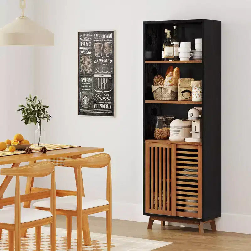 Costway Libreria 70, Scaffale a 5 Livelli con Ripiano Regolabile Reversibile e Ante Scorrevoli