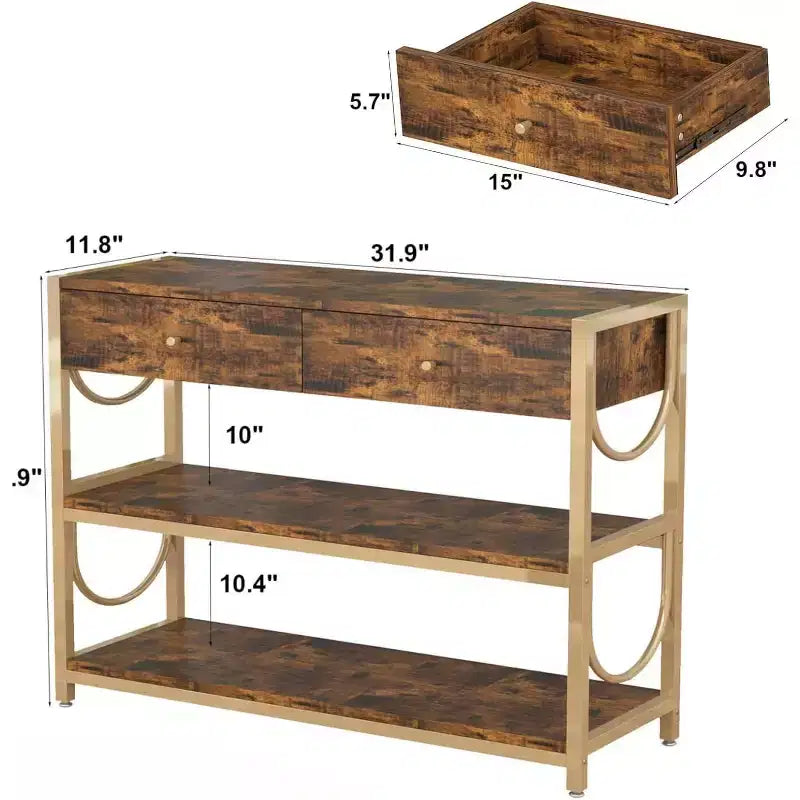 Tavolino da divano con cassetti, set di 2 tavoli consolle, tavolino stretto per ingresso con ripiani portaoggetti a 3 livelli, tavolino per soggiorno, corridoio, foyer, cucina