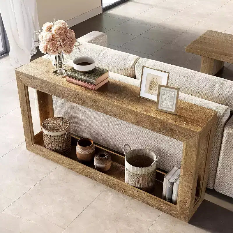 Lantine 63Tavolo Consolle Stretto, Tavolino Lungo Dietro il Divano per Corridoio, Soggiorno, Ingresso, Foyer, Design Salvaspazio, Rovere Chiaro Marrone