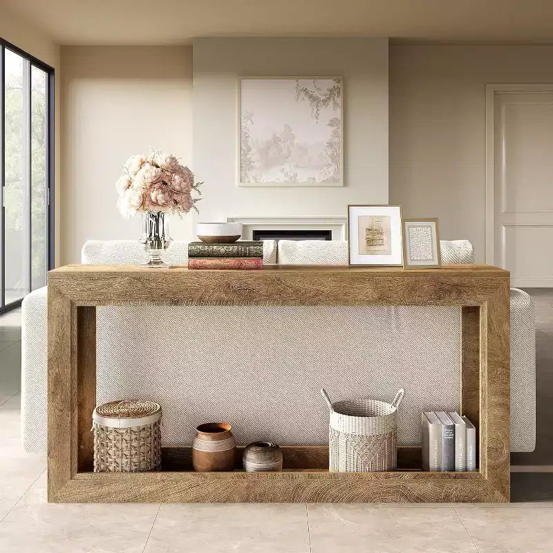 Lantine 63Tavolo Consolle Stretto, Tavolino Lungo Dietro il Divano per Corridoio, Soggiorno, Ingresso, Foyer, Design Salvaspazio, Rovere Chiaro Marrone