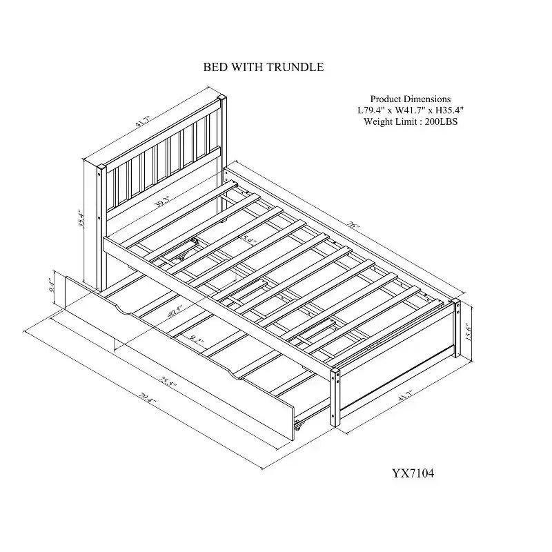 Bellemave Struttura Letto Singolo con Letto Estraibile, Letto a Piattaforma in Legno con Testiera, Struttura Letto Singolo per Bambini, Ragazzi, Adulti, Non Serve Rete a Molle, Grigio