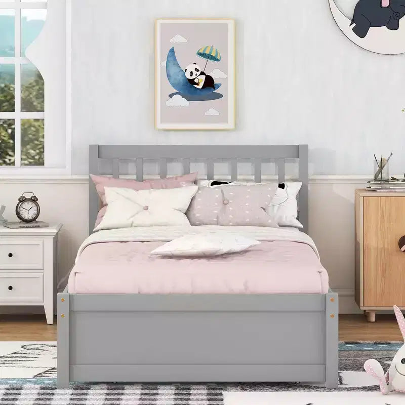 Bellemave Struttura Letto Singolo con Letto Estraibile, Letto a Piattaforma in Legno con Testiera, Struttura Letto Singolo per Bambini, Ragazzi, Adulti, Non Serve Rete a Molle, Grigio
