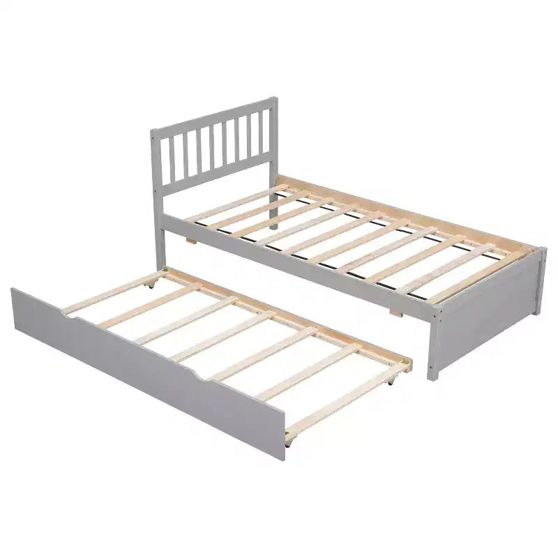 Bellemave Struttura Letto Singolo con Letto Estraibile, Letto a Piattaforma in Legno con Testiera, Struttura Letto Singolo per Bambini, Ragazzi, Adulti, Non Serve Rete a Molle, Grigio