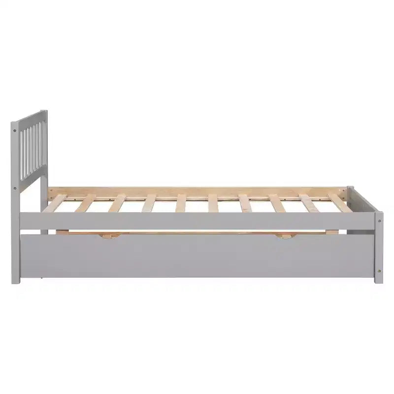 Bellemave Struttura Letto Singolo con Letto Estraibile, Letto a Piattaforma in Legno con Testiera, Struttura Letto Singolo per Bambini, Ragazzi, Adulti, Non Serve Rete a Molle, Grigio