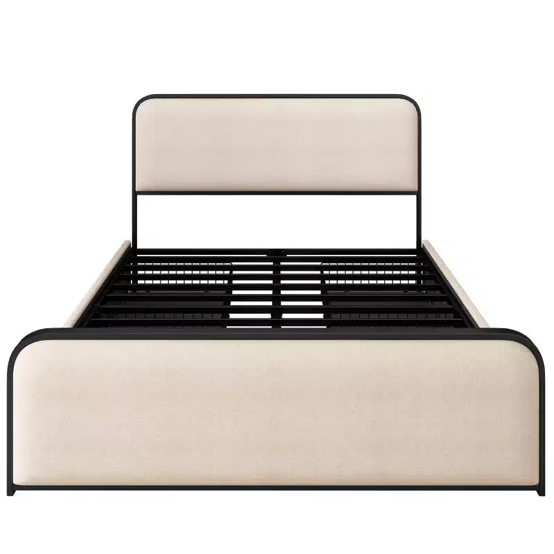 Telaio letto Whisen King Modern in metallo con testiera imbottita e 4 cassetti - Beige