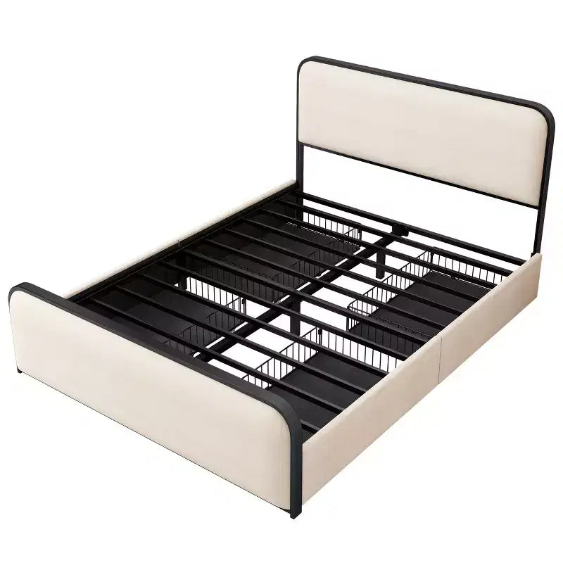 Telaio letto Whisen King Modern in metallo con testiera imbottita e 4 cassetti - Beige