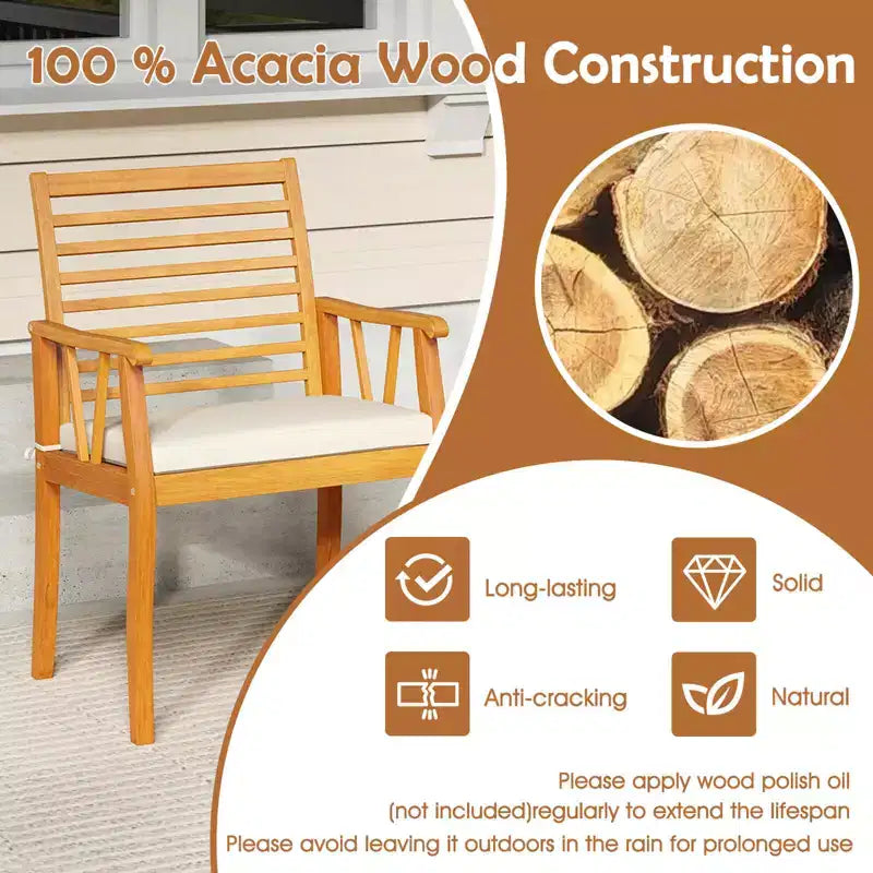 Costway Set Pranzo da Giardino 6 Pezzi Tavolo e Panchine in Legno di Acacia con Foro per Ombrellone da 5 cm