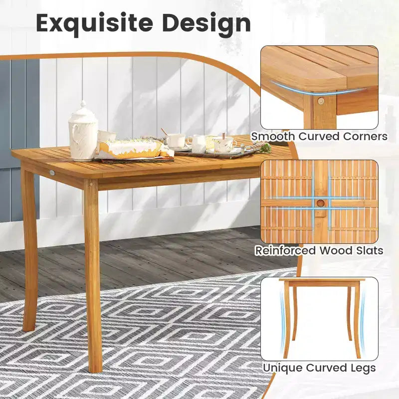 Costway Set Pranzo da Giardino 6 Pezzi Tavolo e Panchine in Legno di Acacia con Foro per Ombrellone da 5 cm
