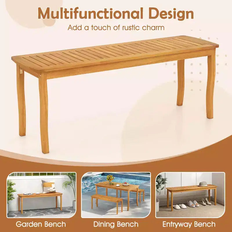 Costway Set Pranzo da Giardino 6 Pezzi Tavolo e Panchine in Legno di Acacia con Foro per Ombrellone da 5 cm