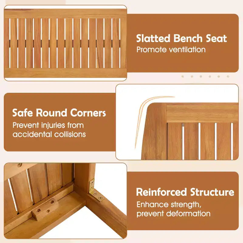 Costway Set Pranzo da Giardino 6 Pezzi Tavolo e Panchine in Legno di Acacia con Foro per Ombrellone da 5 cm