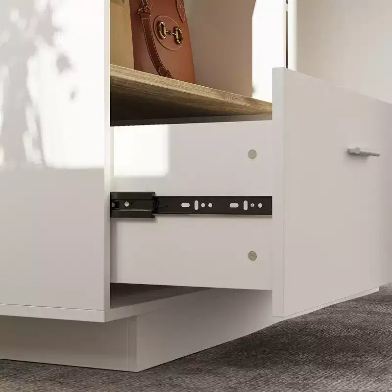 Mobile Toeletta Moderno Famapy con Ripiani Regolabili, Scarpiera Toeletta con Anta Laterale Pieghevole, Tavolo da Trucco per Ingresso e Camera da Letto