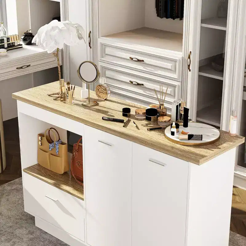 Mobile Toeletta Moderno Famapy con Ripiani Regolabili, Scarpiera Toeletta con Anta Laterale Pieghevole, Tavolo da Trucco per Ingresso e Camera da Letto