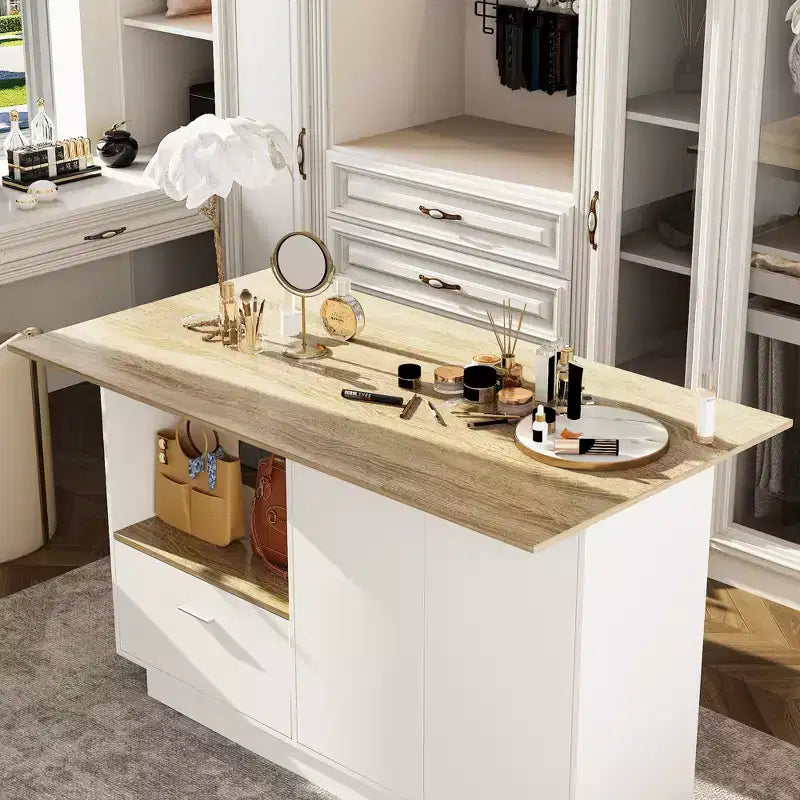 Mobile Toeletta Moderno Famapy con Ripiani Regolabili, Scarpiera Toeletta con Anta Laterale Pieghevole, Tavolo da Trucco per Ingresso e Camera da Letto