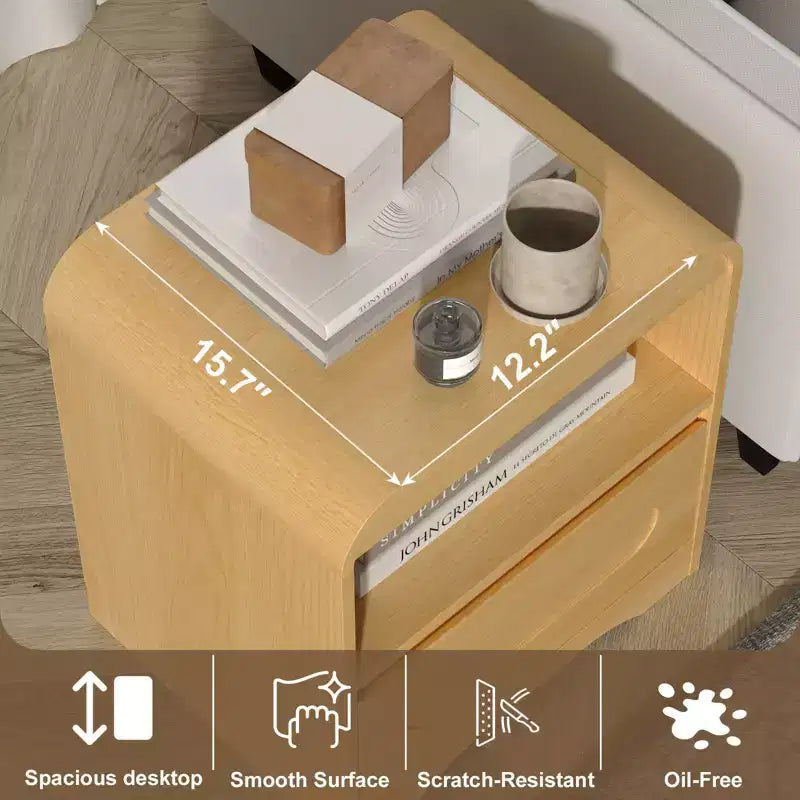 Comodini per camera da letto e soggiorno con cassetto portaoggetti, comodino curvo