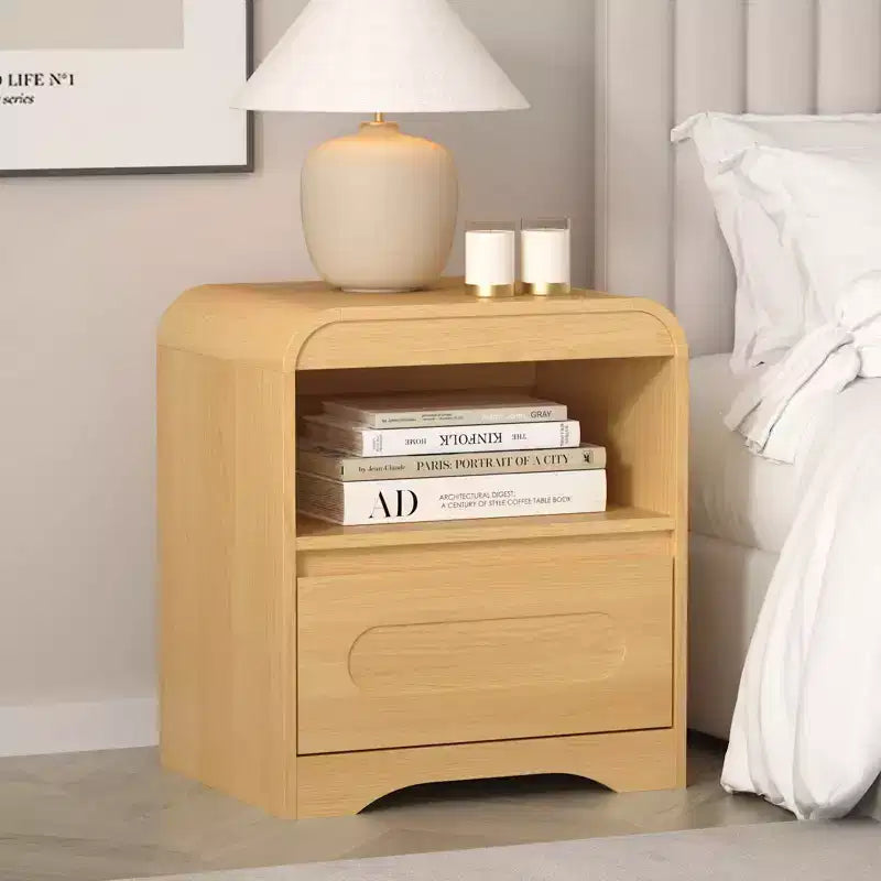 Comodini per camera da letto e soggiorno con cassetto portaoggetti, comodino curvo