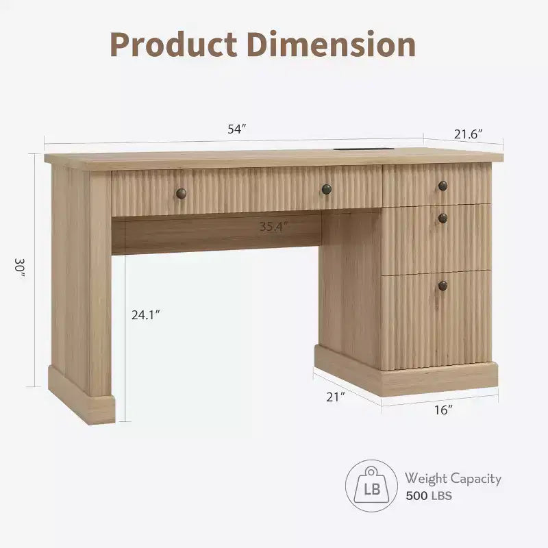 GustoWave Mobile Ufficio Scanalato, Scrivania Direzionale Moderna da 137 cm, Scrivania da Computer in Legno con Cassettiera e Cassetti