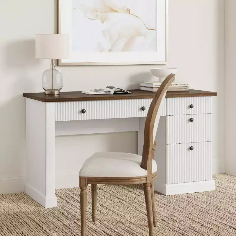 GustoWave Mobile Ufficio Scanalato, Scrivania Direzionale Moderna da 137 cm, Scrivania da Computer in Legno con Cassettiera e Cassetti