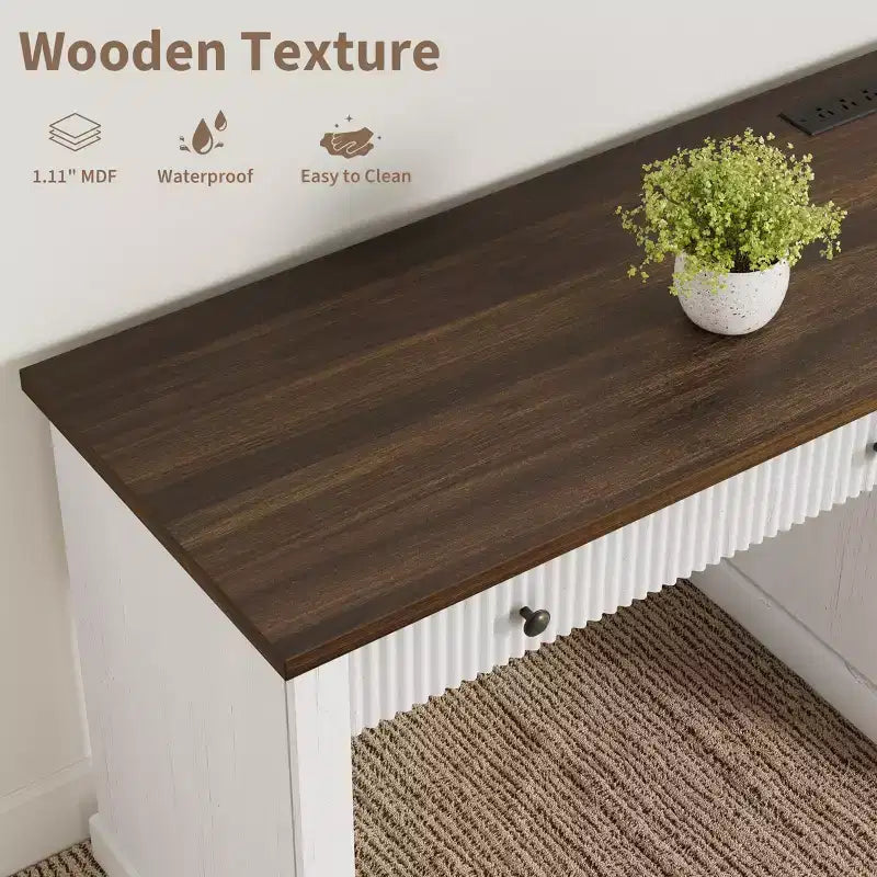 GustoWave Mobile Ufficio Scanalato, Scrivania Direzionale Moderna da 137 cm, Scrivania da Computer in Legno con Cassettiera e Cassetti