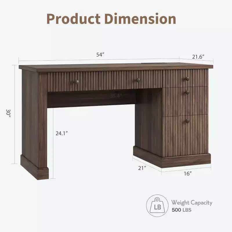 GustoWave Mobile Ufficio Scanalato, Scrivania Direzionale Moderna da 137 cm, Scrivania da Computer in Legno con Cassettiera e Cassetti