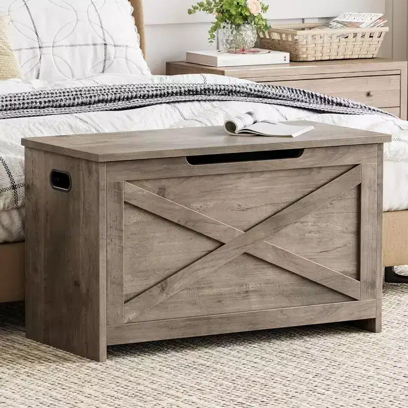 Acekool 47 Panche Contenitore con Cerniera di Sicurezza, Grande Cassapanca Organizer in Legno per Camera da Letto o Ingresso