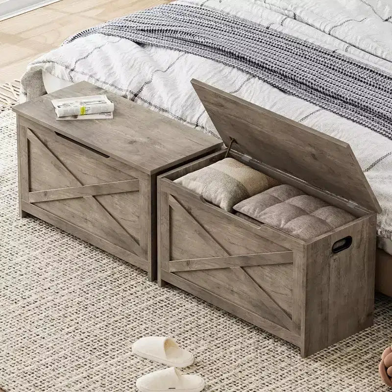 Acekool 47 Panche Contenitore con Cerniera di Sicurezza, Grande Cassapanca Organizer in Legno per Camera da Letto o Ingresso