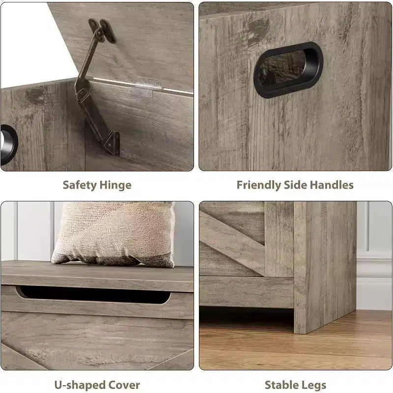 Acekool 47 Panche Contenitore con Cerniera di Sicurezza, Grande Cassapanca Organizer in Legno per Camera da Letto o Ingresso