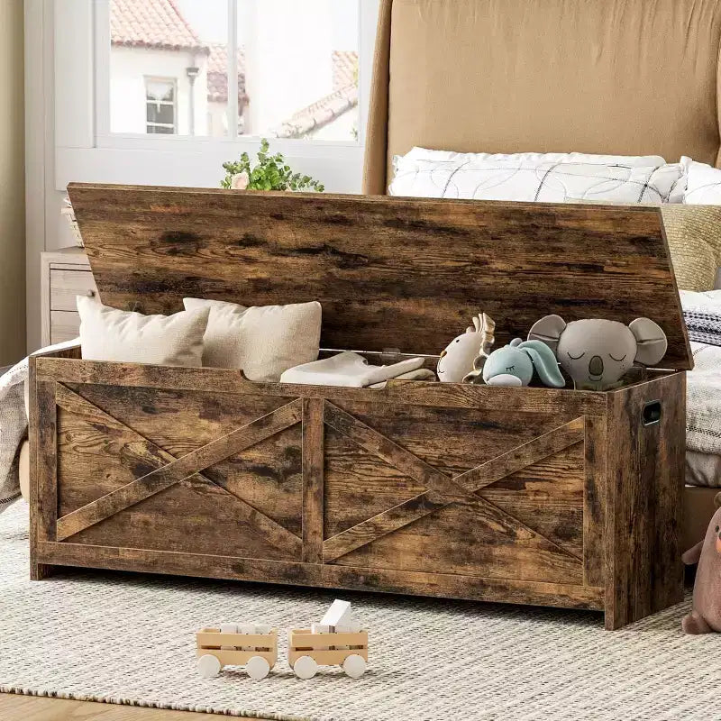 Acekool 47 Panche Contenitore con Cerniera di Sicurezza, Grande Cassapanca Organizer in Legno per Camera da Letto o Ingresso