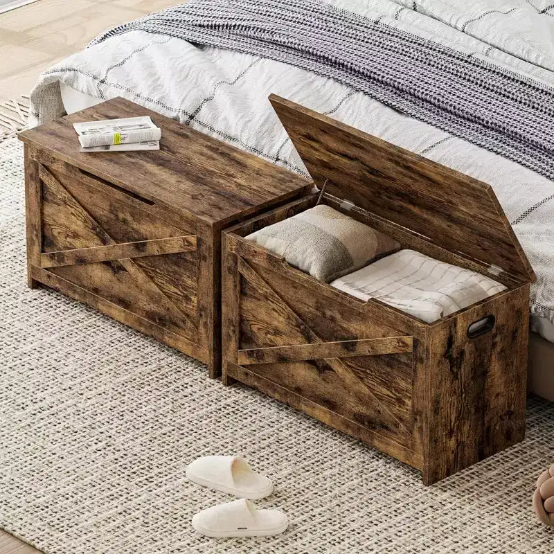 Acekool 47 Panche Contenitore con Cerniera di Sicurezza, Grande Cassapanca Organizer in Legno per Camera da Letto o Ingresso