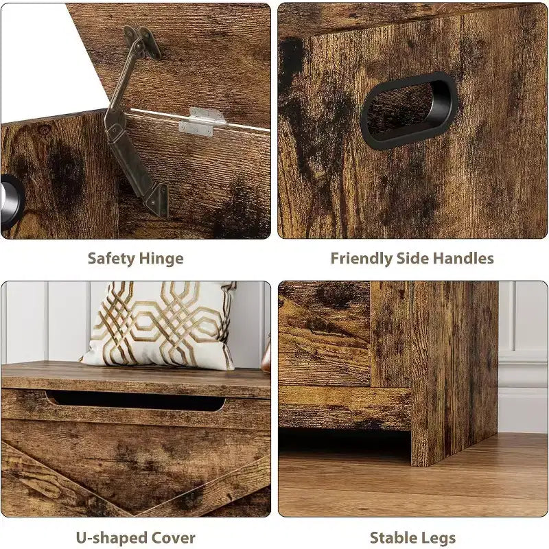 Acekool 47 Panche Contenitore con Cerniera di Sicurezza, Grande Cassapanca Organizer in Legno per Camera da Letto o Ingresso