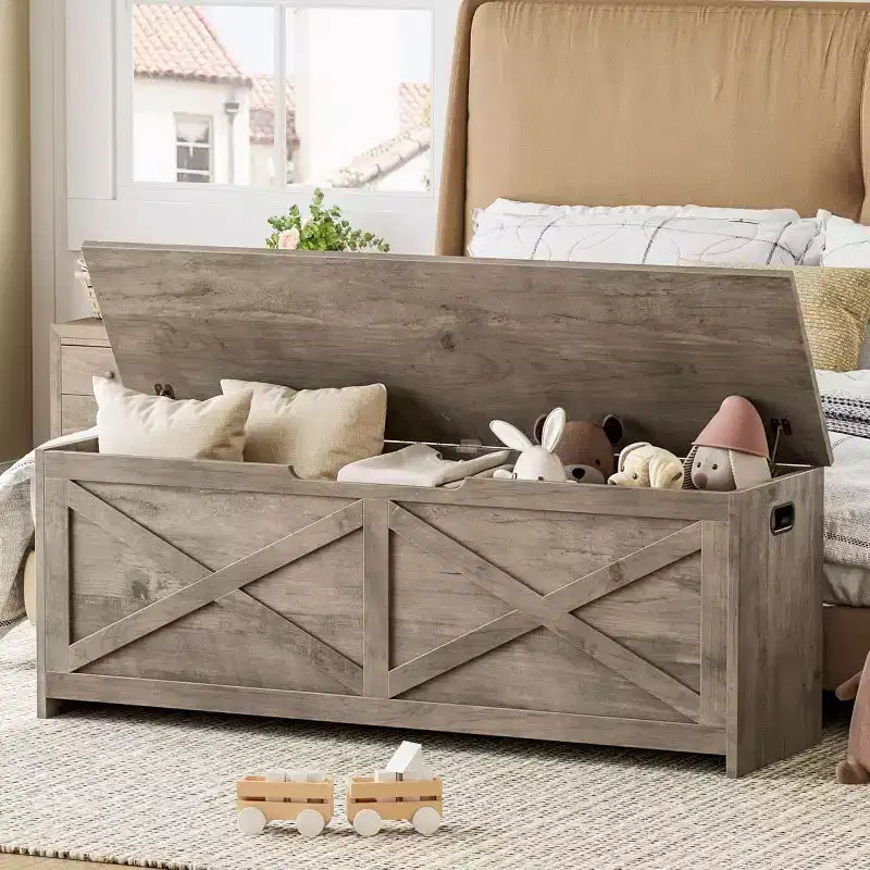 Acekool 47 Panche Contenitore con Cerniera di Sicurezza, Grande Cassapanca Organizer in Legno per Camera da Letto o Ingresso
