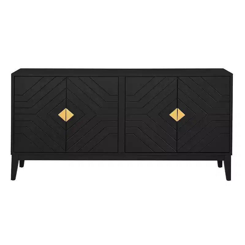 Okak Madia Moderna, Credenza con 4 Ante Curve a Motivo, Armadietto Contenitore per Soggiorno, Sala da Pranzo, Cucina, Nero
