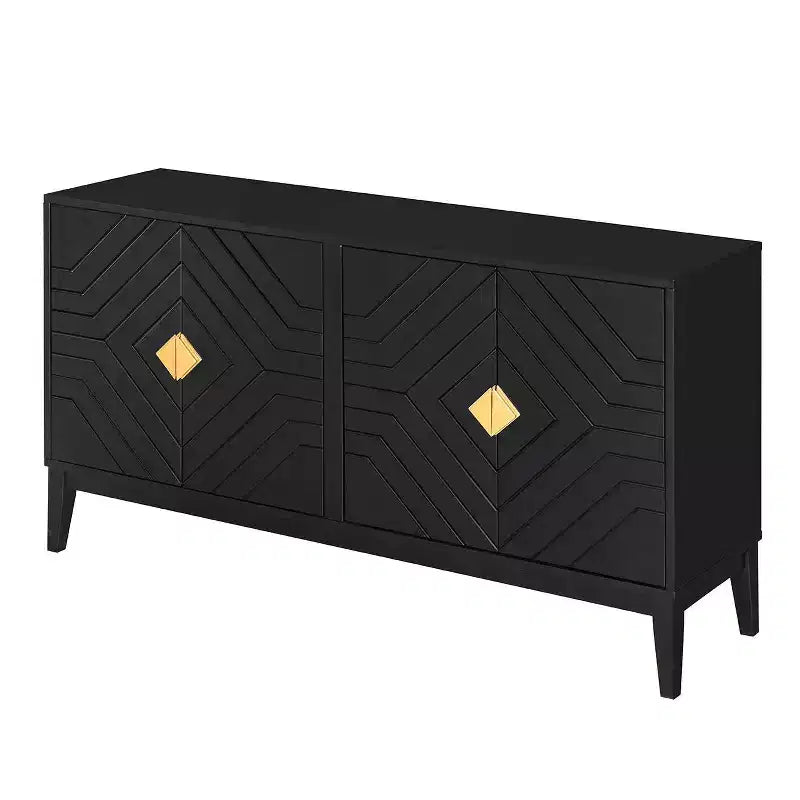 Okak Madia Moderna, Credenza con 4 Ante Curve a Motivo, Armadietto Contenitore per Soggiorno, Sala da Pranzo, Cucina, Nero
