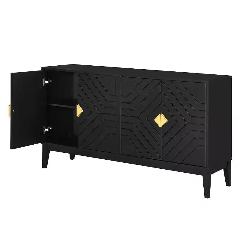Okak Madia Moderna, Credenza con 4 Ante Curve a Motivo, Armadietto Contenitore per Soggiorno, Sala da Pranzo, Cucina, Nero