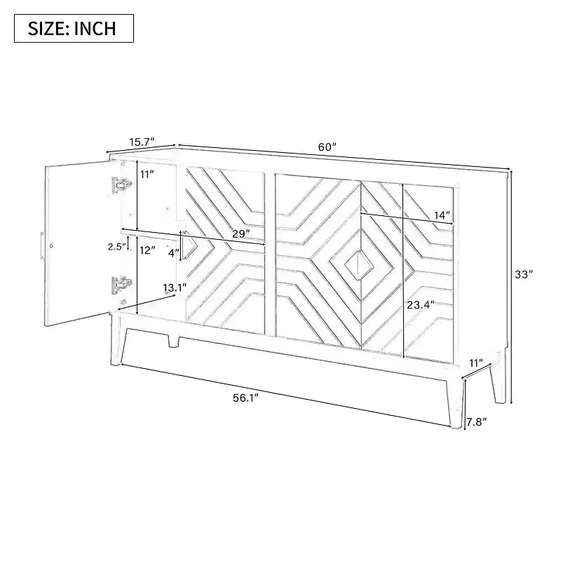 Okak Madia Moderna, Credenza con 4 Ante Curve a Motivo, Armadietto Contenitore per Soggiorno, Sala da Pranzo, Cucina, Nero