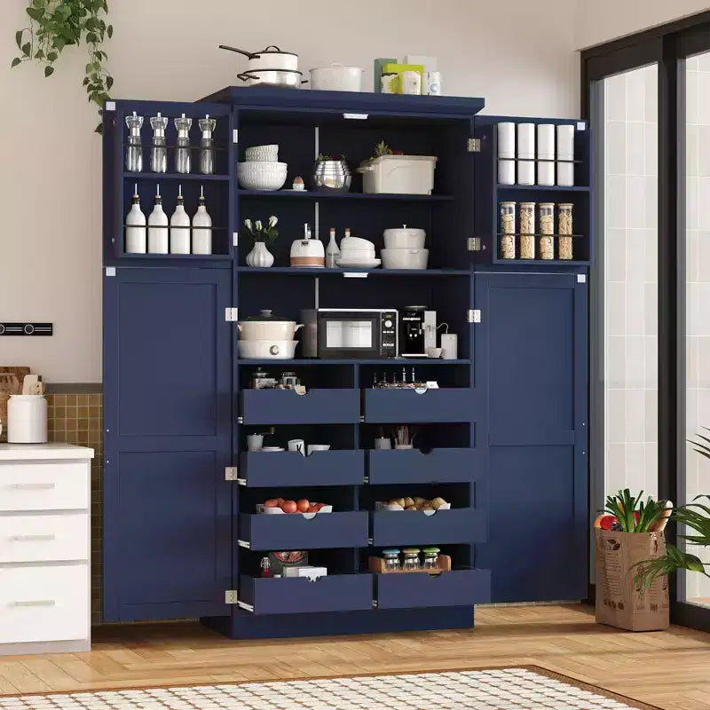 Whisen 35.5 Freestanding Kitchen Pantry Cabinet with 4 Doors and Pull-out Trays