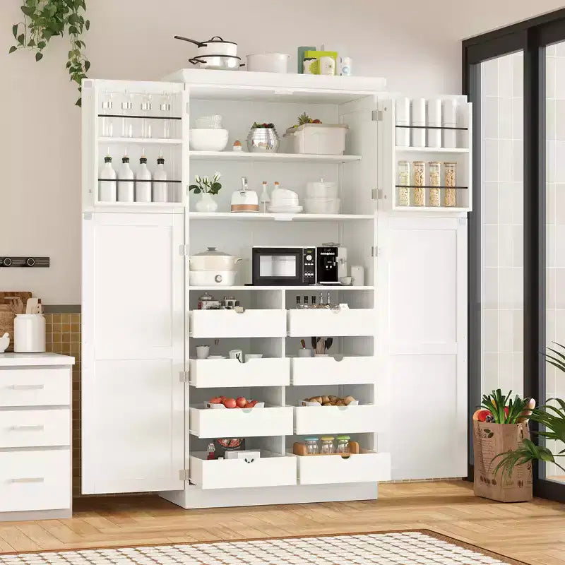 Whisen 35.5 Armadio dispensa da cucina autoportante con 4 ante e vassoi estraibili