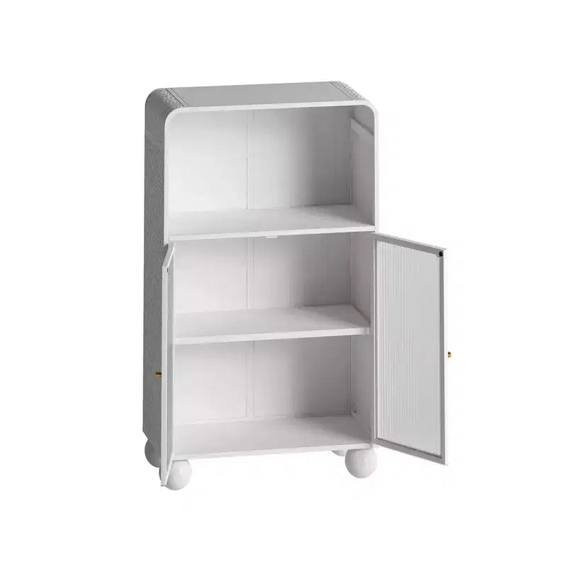 Mobile Contenitore da Bagno Okak 45.2 con Anta in Vetro Temperato, Mobile Contenitore Autoportante con 2 Ante e 1 Ripiano Aperto per Cucina e Bagno