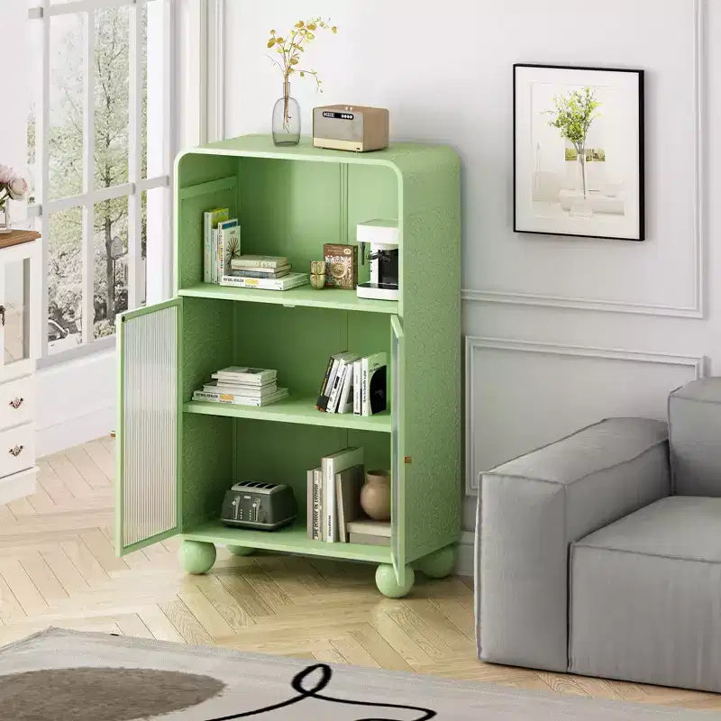 Mobile Contenitore da Bagno Okak 45.2 con Anta in Vetro Temperato, Mobile Contenitore Autoportante con 2 Ante e 1 Ripiano Aperto per Cucina e Bagno