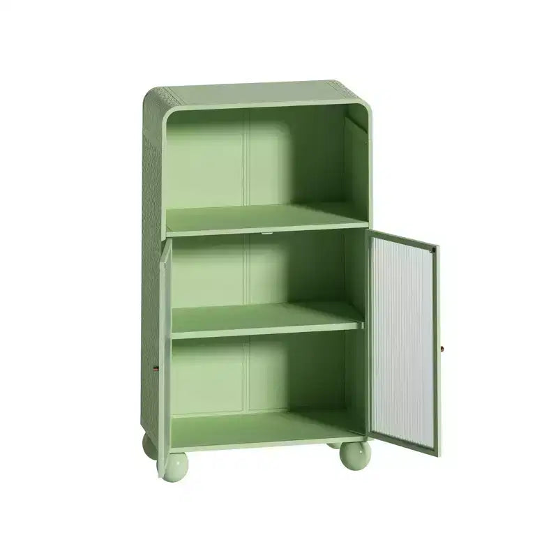 Mobile Contenitore da Bagno Okak 45.2 con Anta in Vetro Temperato, Mobile Contenitore Autoportante con 2 Ante e 1 Ripiano Aperto per Cucina e Bagno