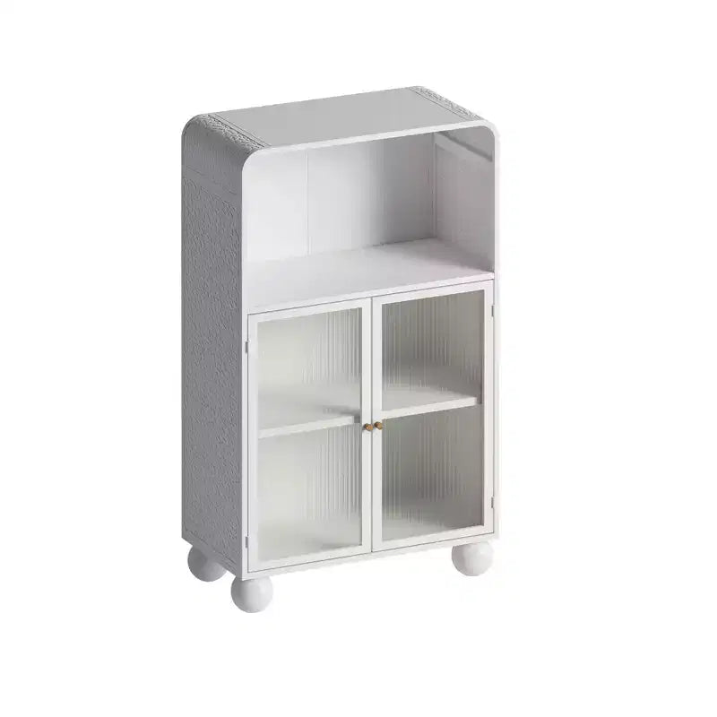 Mobile Contenitore da Bagno Okak 45.2 con Anta in Vetro Temperato, Mobile Contenitore Autoportante con 2 Ante e 1 Ripiano Aperto per Cucina e Bagno