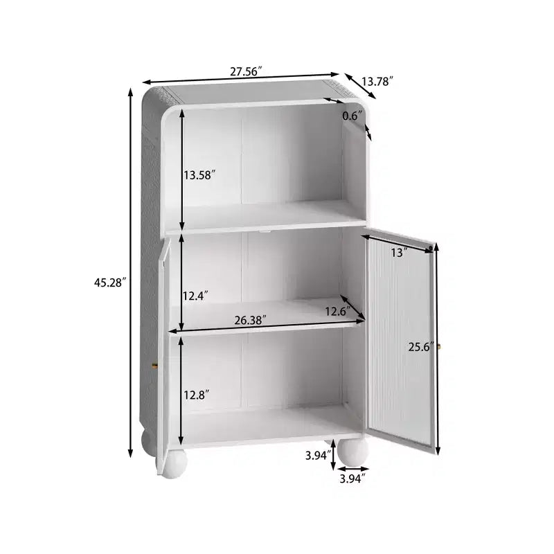 Mobile Contenitore da Bagno Okak 45.2 con Anta in Vetro Temperato, Mobile Contenitore Autoportante con 2 Ante e 1 Ripiano Aperto per Cucina e Bagno