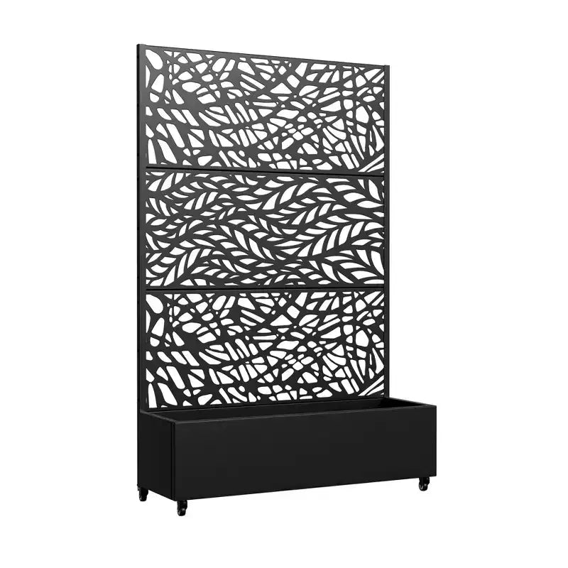 MAYEERTY Planter Box with Trellis Iron Black Net 01 Flower Shape Helen Street 01 Combined Style 72x47x16in 3-Piece Set