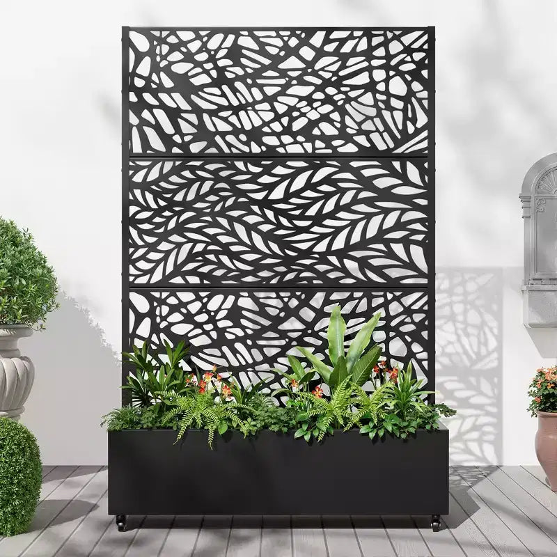MAYEERTY Planter Box with Trellis Iron Black Net 01 Flower Shape Helen Street 01 Combined Style 72x47x16in 3-Piece Set