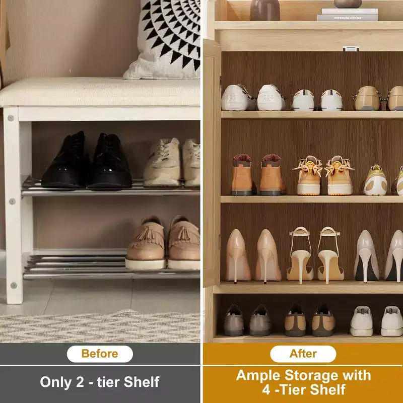 COZONY Scarpiera a 5 livelli in rattan Organizzatore di scarpe con 2 ante Armadio in legno regolabile per ingresso Soggiorno Naturale