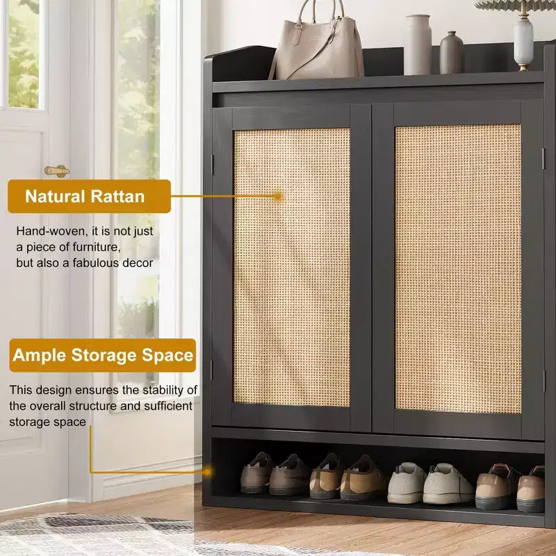 COZONY Scarpiera a 5 livelli in rattan Organizzatore di scarpe con 2 ante Armadio in legno regolabile per ingresso Soggiorno Naturale