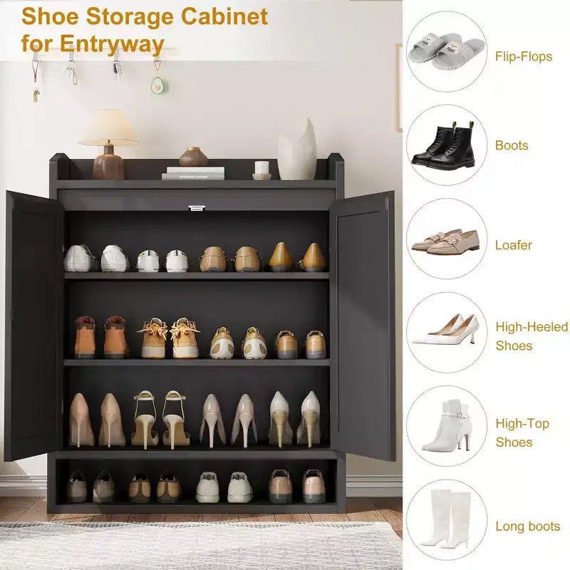 COZONY Scarpiera a 5 livelli in rattan Organizzatore di scarpe con 2 ante Armadio in legno regolabile per ingresso Soggiorno Naturale