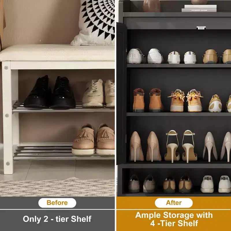 COZONY Scarpiera a 5 livelli in rattan Organizzatore di scarpe con 2 ante Armadio in legno regolabile per ingresso Soggiorno Naturale