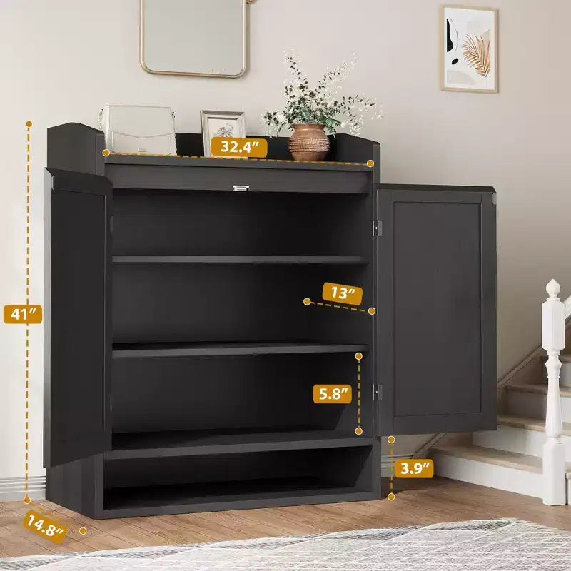 COZONY Scarpiera a 5 livelli in rattan Organizzatore di scarpe con 2 ante Armadio in legno regolabile per ingresso Soggiorno Naturale