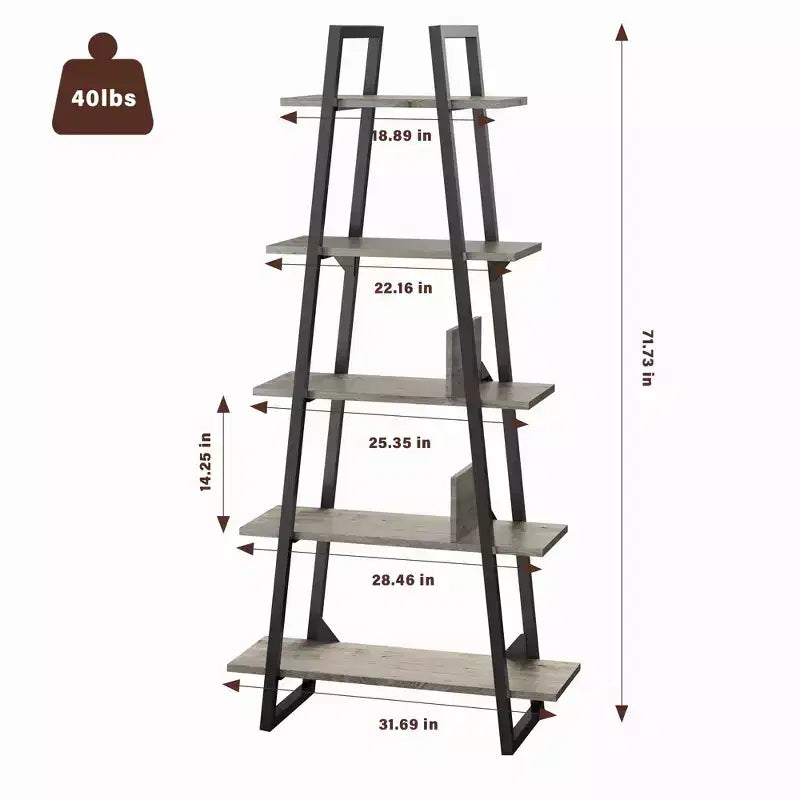 Libreria in metallo a 72 ripiani, scaffale a scala aperta a 5 livelli con ripiani regolabili, libreria industriale per la casa, soggiorno, camera da letto, ufficio