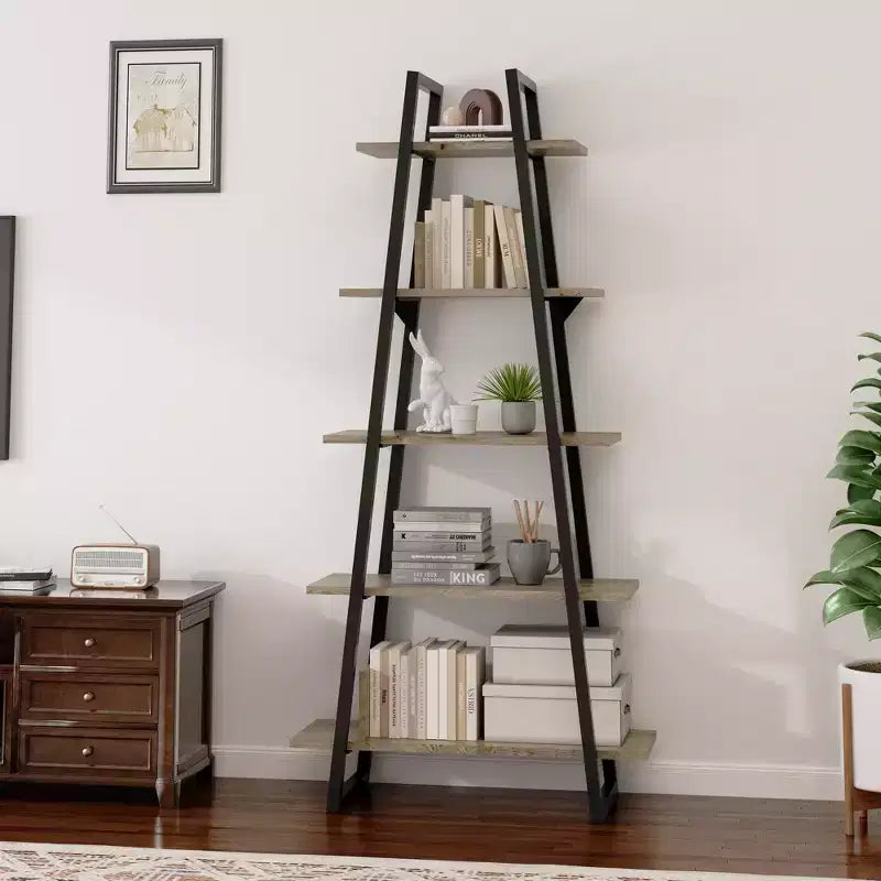 Libreria in metallo a 72 ripiani, scaffale a scala aperta a 5 livelli con ripiani regolabili, libreria industriale per la casa, soggiorno, camera da letto, ufficio